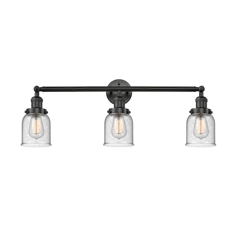 Innovations Lighting Small Bell 3 Light 30" Wide Bathroom Vanity Light - Matte Black / Seedy