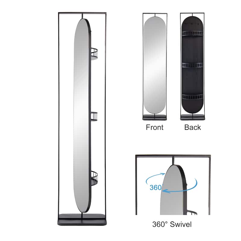18" x 12" x78" Full Length Standing Mirror, 360° Swivel Floor Mirror for Bedroom Living Room Vanity Entryway - Black