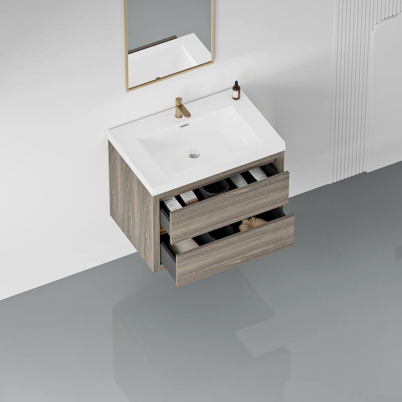 36" Floating Bathroom Vanity with Stone Resin Countertop, Soft Close Drawers, and U-Shaped Drain Design