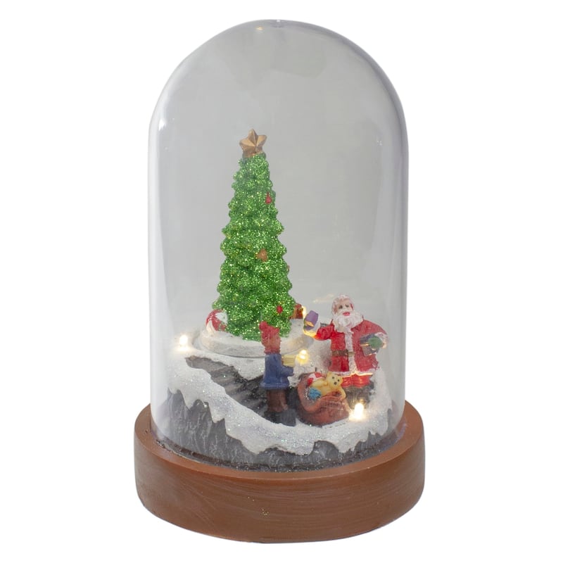 7" Lighted Santa and Christmas Tree Cloche Style Decoration