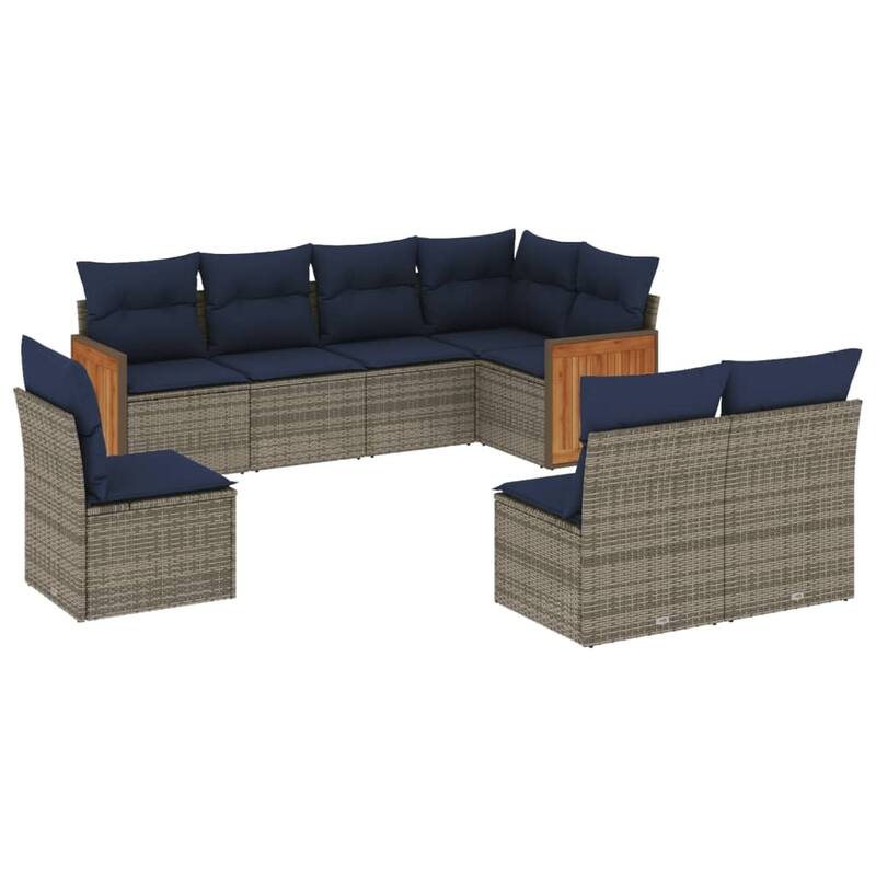 vidaXL 8/9 Piece Patio Sofa Set with Cushions Black/Gray Poly Rattan - 21.7 x 24.4 x 27.2
