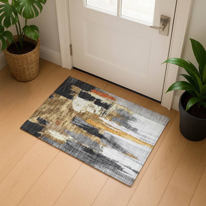 Premium Washable Super Soft Abstract Glam Mayfield Rug - Black - 1'8" x 2'6"