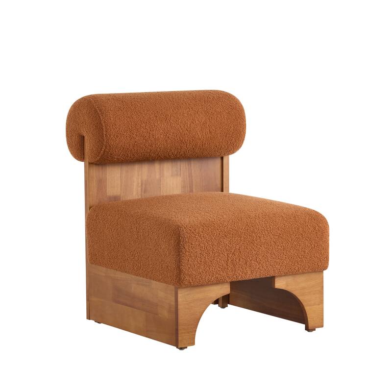 Modern Boucle Lounge Chair with Solid Wood Frame and Rolled Backrest, Soft and Durable Boucle Upholstery