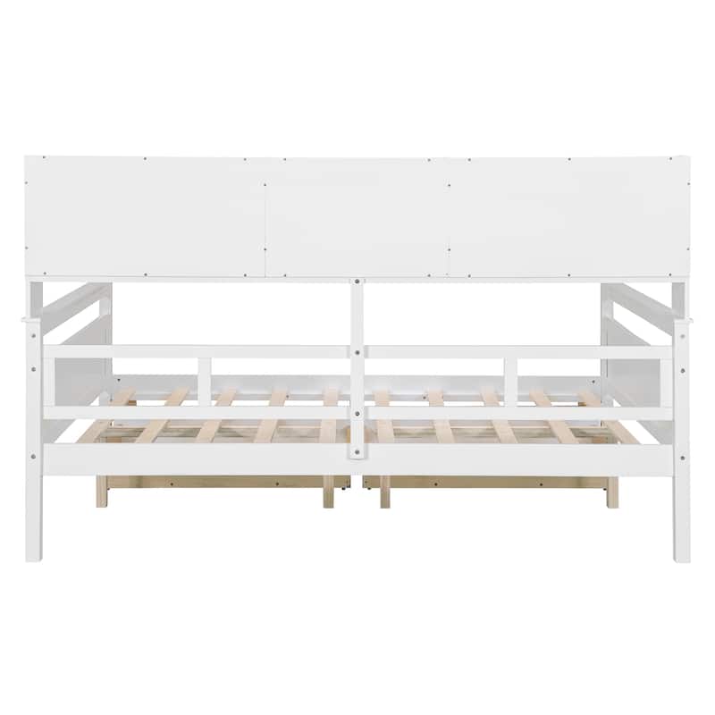 Daybed, Wood Slat Support, with Bedside Shelf and Two Drawers