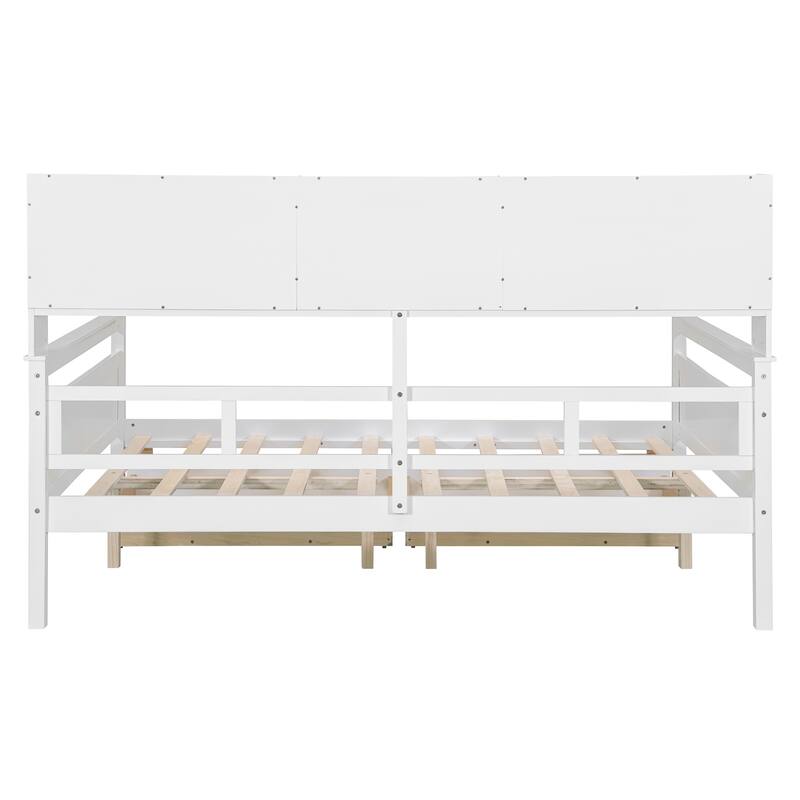 Full size Daybed, Wood Slat Support, with Bedside Shelf and Two Drawers
