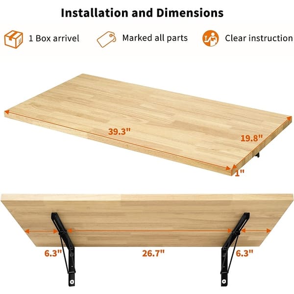 Mcombo Wall Mounted Workbench with Solid Wooden Tabletop for Garage, Laundry, Folding Worktable for Home, Office, Washroom, AD90