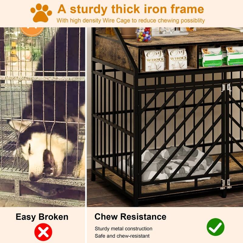 Double Door Dog Kennel with Three Drawers Storages