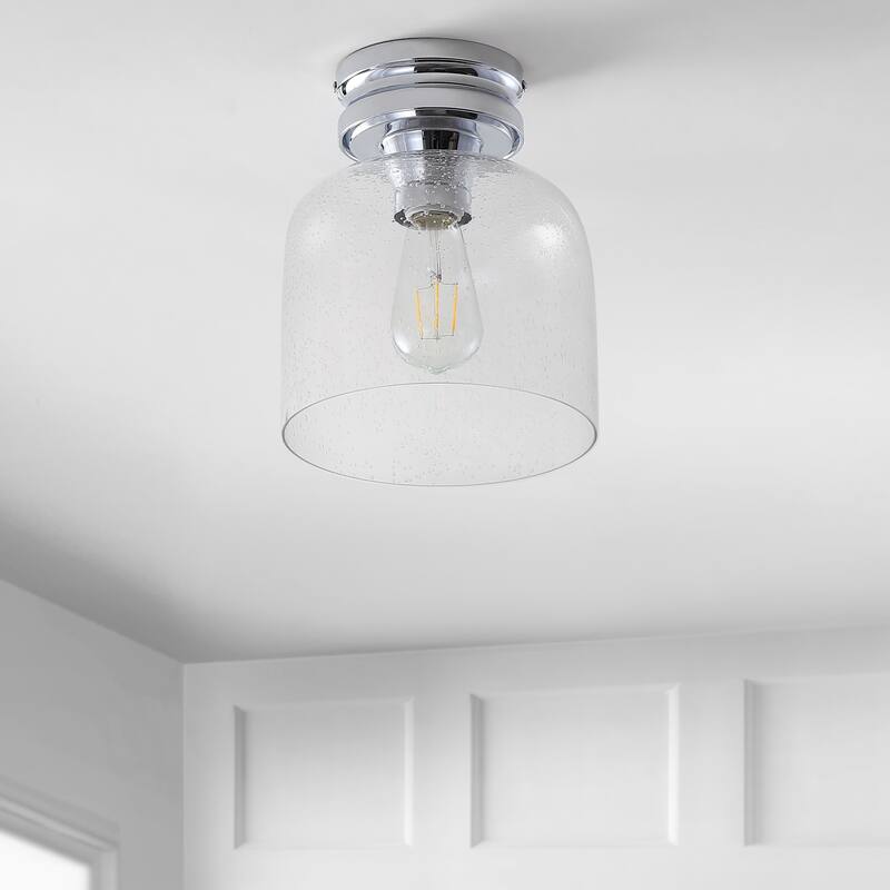 Atlas 7.75" Metal/Bubbled Glass LED Flush Mount, Chrome by JONATHAN Y