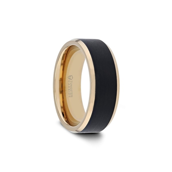 8mm Black Domed Tungsten Carbide Wedding Ring with a Gold edge