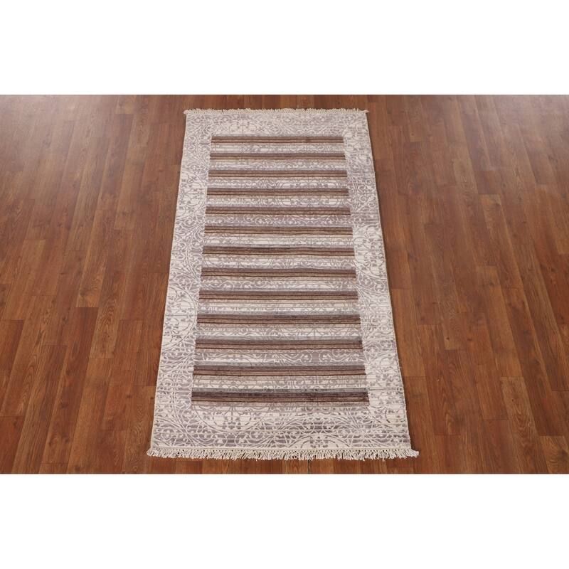 Striped Modern Accent Rug Handmade Abstract Wool Carpet - 2'9"x 5'0"