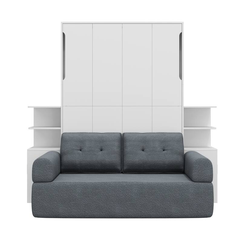Roomfitters Queen Size Murphy Wall Bed with Sofa and Storage Shelves