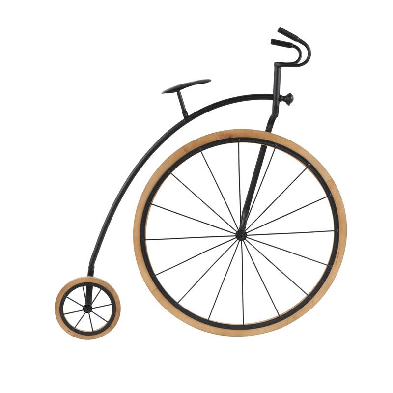 Black Metal Bike Home Wall Decor with Brown Wooden Wheels