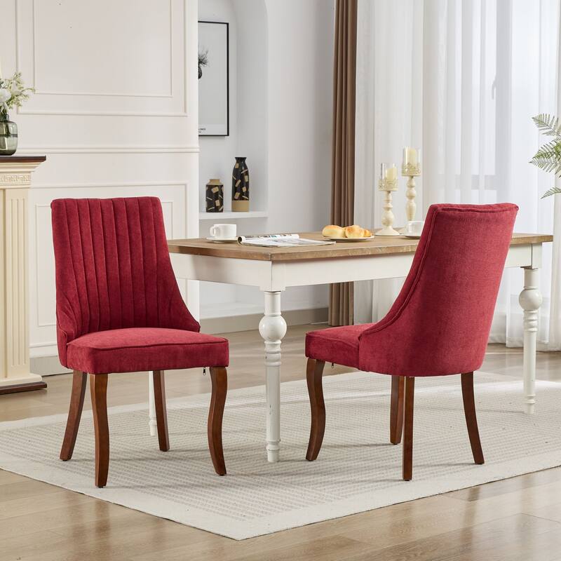 Roomfitters Dining Chairs Set of 2, Velvet Upholstered Channel Back Accent Chairs with Curved Solid Wood Legs