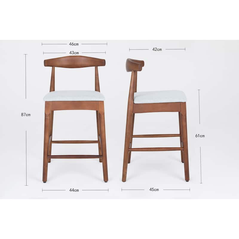 Ostweer Furniture Set of 2 Mid-Century Modern Design Solid Wood 24" Counter Stools