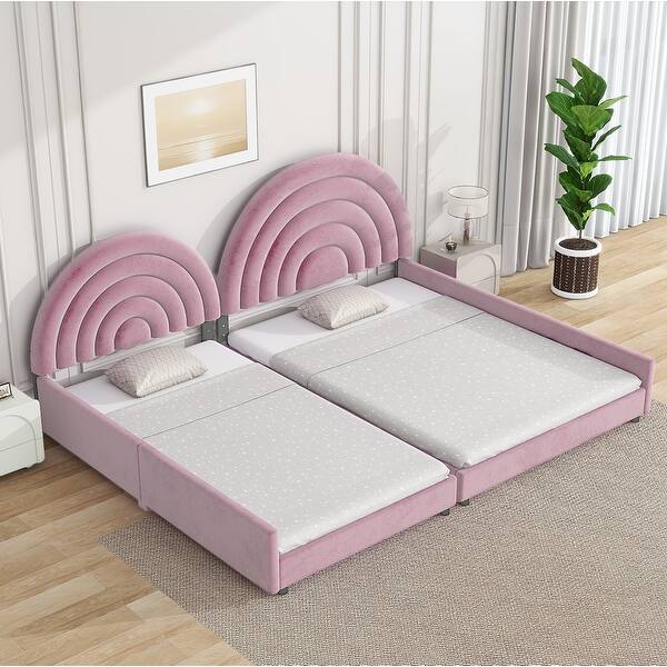 slide 2 of 11, Separable Twin and Full Velvet Bed Set with Semicircular Headboard, Pink