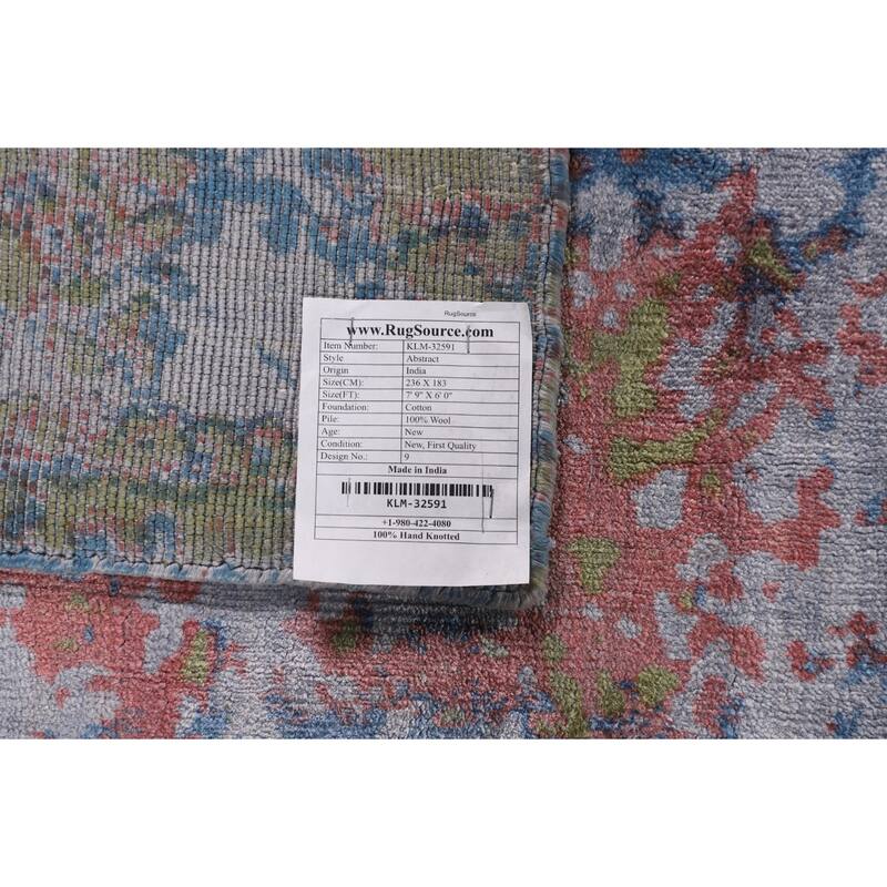Contemporary Abstract Area Rug Handmade Oriental Wool Carpet - 6'0" X 7'9"