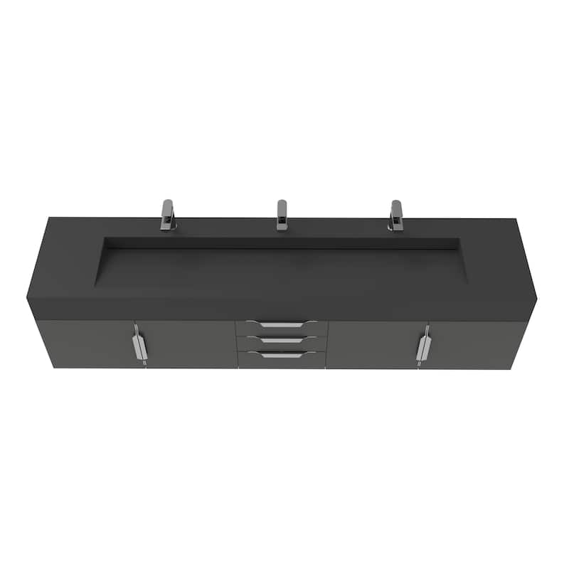 Nile 84-Inch Wall Mounted Bathroom Vanity Set w/ Black Top