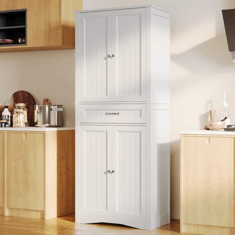 71'' Kitchen Pantry Storage Cabinet, Freestanding Pantry Organizers and Storage Cabinet with 4 Doors and 4 Adjustable Shelves