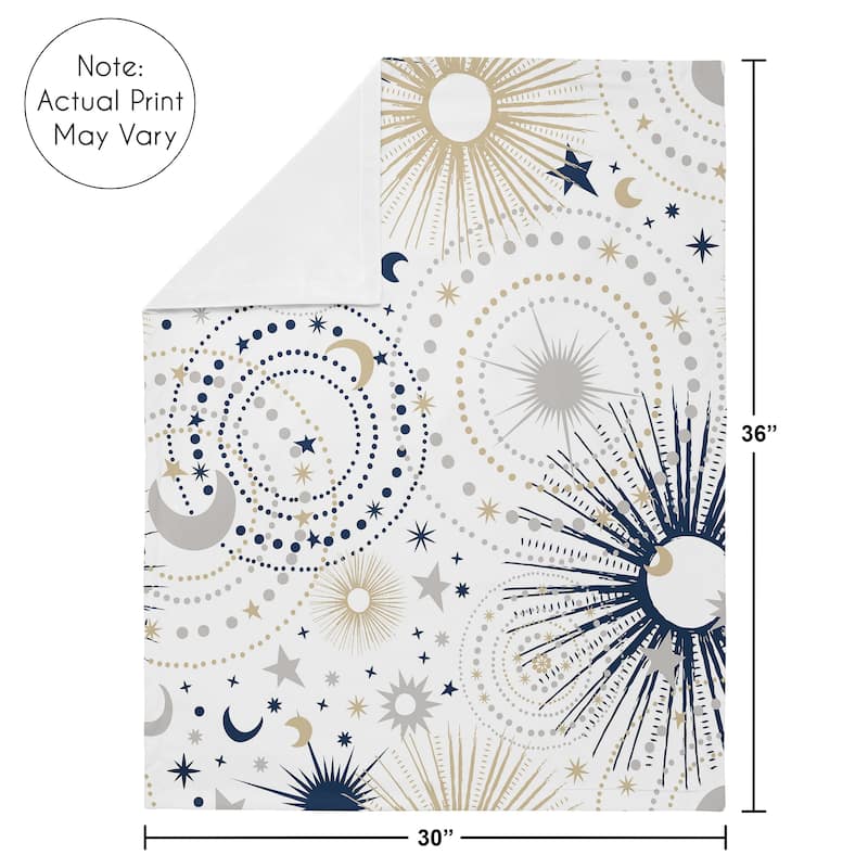 Star and Moon Boy Girl Baby Receiving Security Swaddle Blanket - Navy Blue Gold Grey Celestial Sky Stars Gender Neutral Unisex