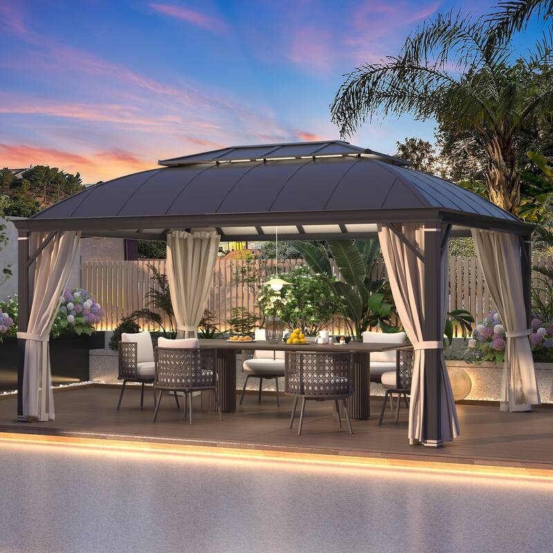 Waterproof Aluminum Gazebo w/ Double Roof & Netting - Patio, Garden Pergola