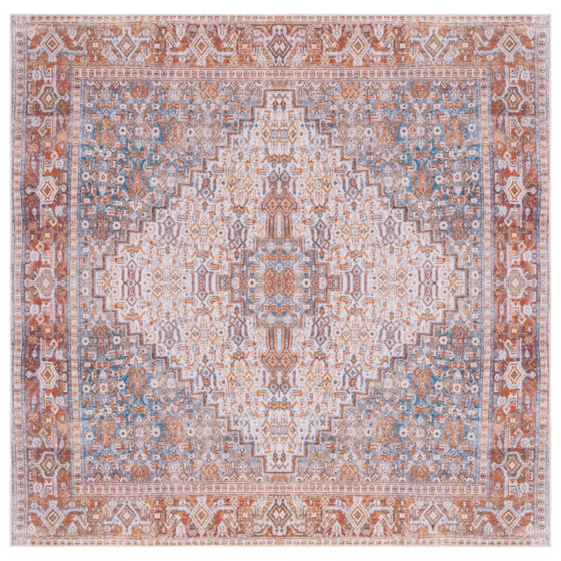 SAFAVIEH Tucson Machine Washable Slip Resistant Zada Traditional Rug - 6' Square - Beige/Rust