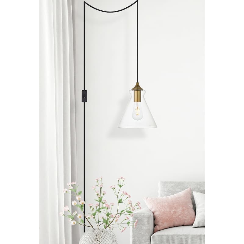 Destiny 1-Light Plug in Pendant with Clear Shade - Black - 8" Diameter