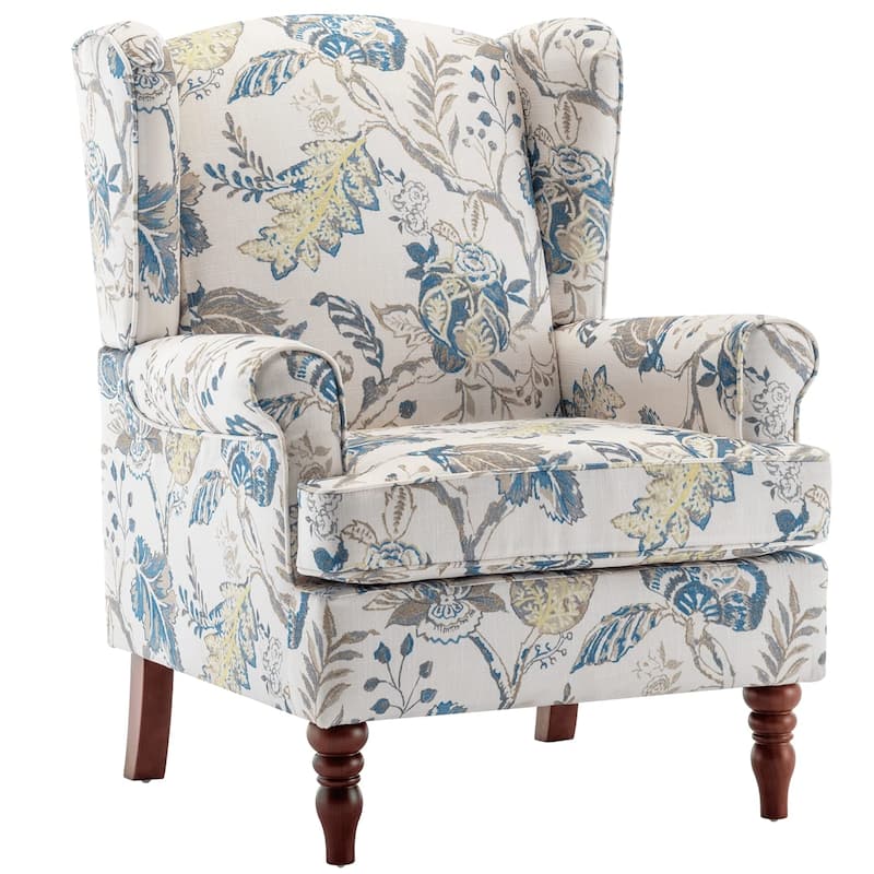 Erommy Modern Accent Chair, High Back Armchair, Upholstered Fabric Button Single Sofa with Wooden Legs for Living Room
