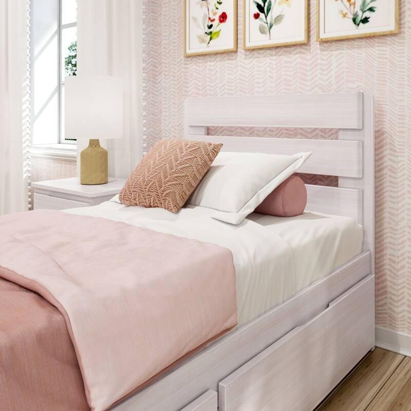 Max and Lily Farmhouse Twin Bed with Plank Headboard and Storage Drawers