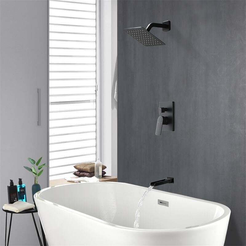 Wall Mounted Tub Shower Faucet with Rough-in Valve Rainfall Pressure Balance Shower System with Tub Spout