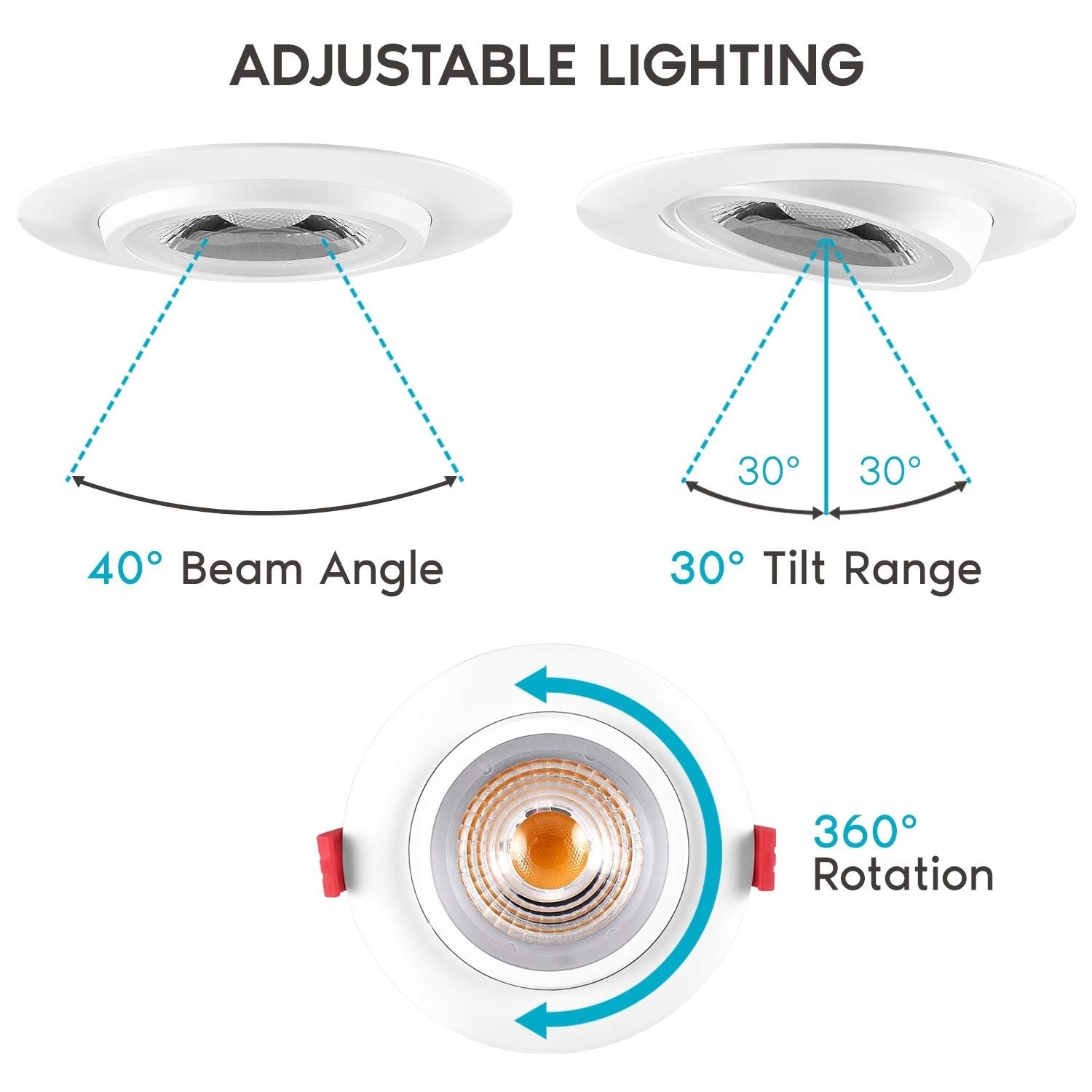 ETL & Energy Star Listed 4 inches Gimbal LED Recessed Light with Junction Box Pack of 6 Tilt & Rotate 15W,1000 Lumen TRIAC Dimming 5000K White ETL & Energy Star Listed 4 inches Gimbal LED Recessed Light with Junction Box Pack of 6 Tilt & Rotate 15W,1000 Lumen TRIAC Dimming 5000K White