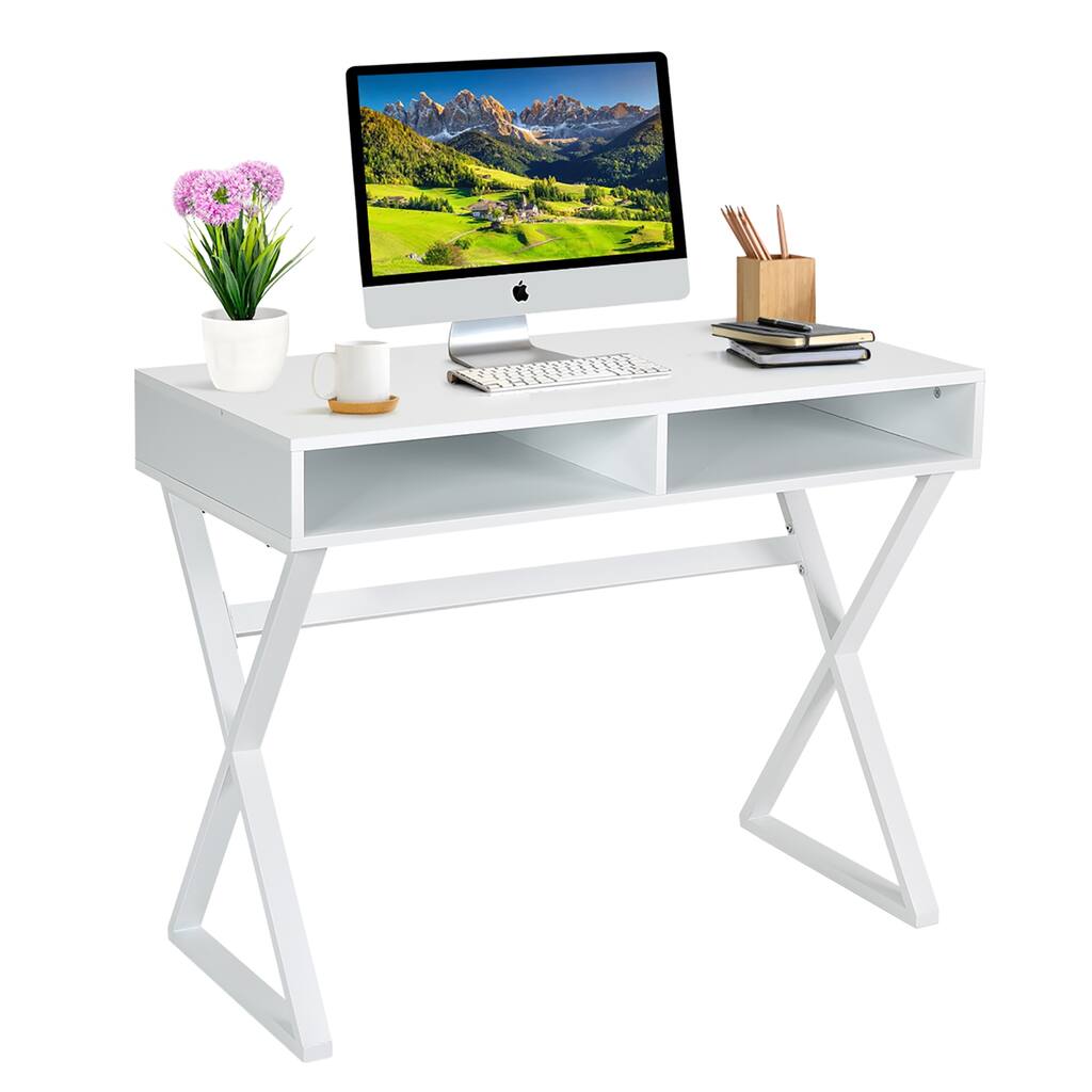 Computer Vanity Desk Modern Computer Desk Makeup Vanity Table with Storage Compartments ...