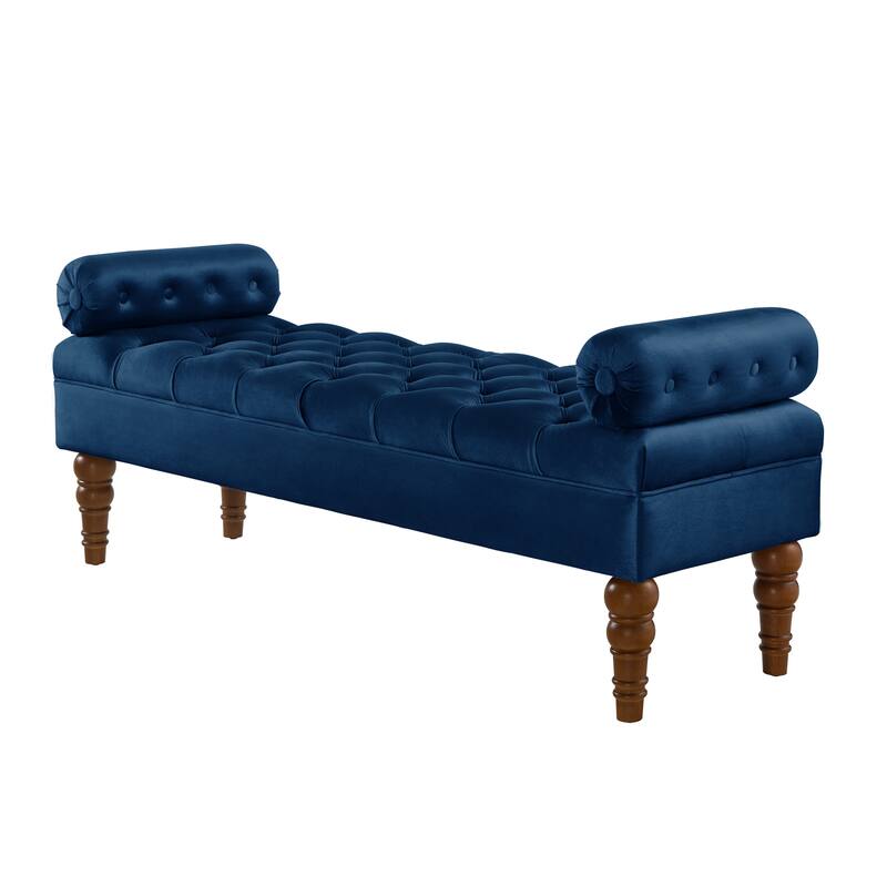 Velvet End of Bed Bench Navy Hallway Bench Ottoman Bench for Bedroom, Simple Indoor Bench Leisure Bench