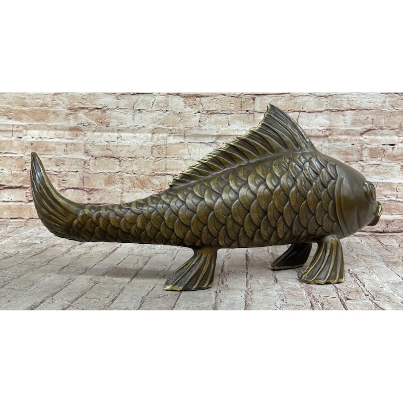 Hot Cast Bronze Metal Koi Carp Chinese Fish Sculpture Figure Signed Original Art