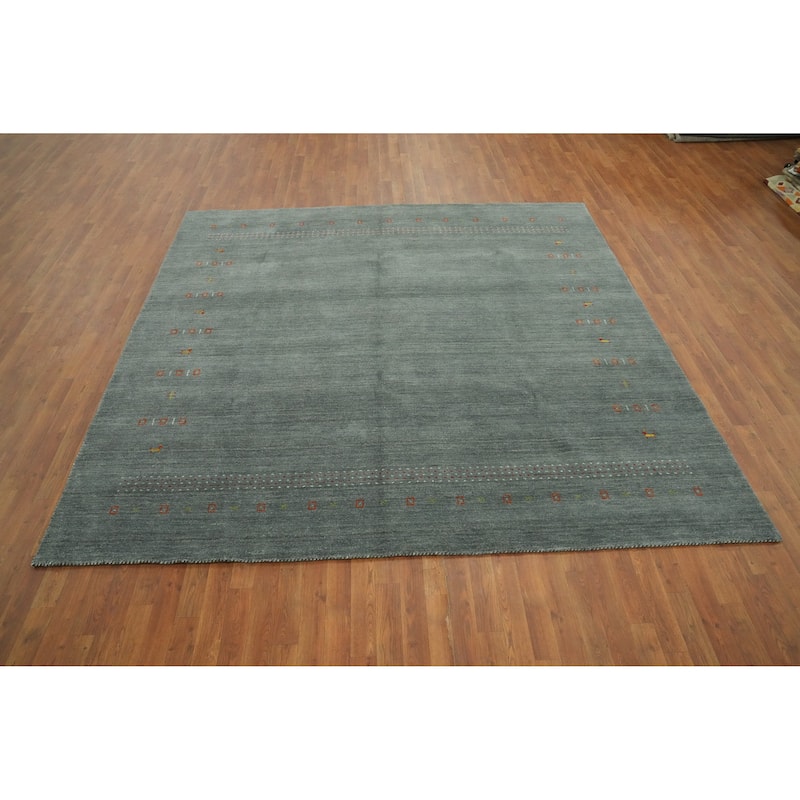 Hand Knotted Oriental 100% Wool Carpet Tribal Animal Pictorial Greys & Charcoal Gabbeh Area Rug - 8' 8'' X 8' 11''