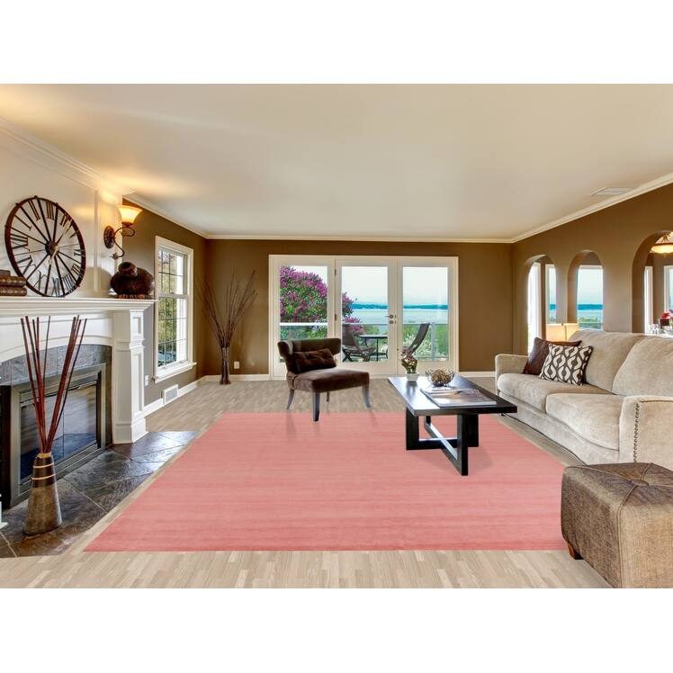 Hand Knotted Oriental 100% Wool Carpet Modern Solid Coral Gabbeh Area Rug - 12' 2'' X 9' 0''