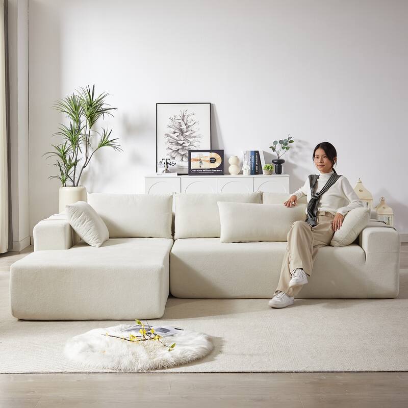 108" Chenille L-Shaped Sectional Sofa with Reversible Chaise