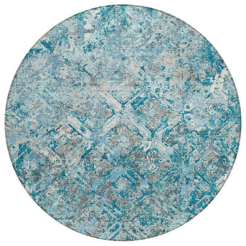 Machine Washable Indoor/ Outdoor Chantille Diamonds Distressed Rug