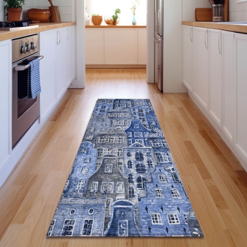 Premium Washable Super Soft Modern Citylife Mayfield Rug - Blue - 2' 3" x 7' 6" - Runner