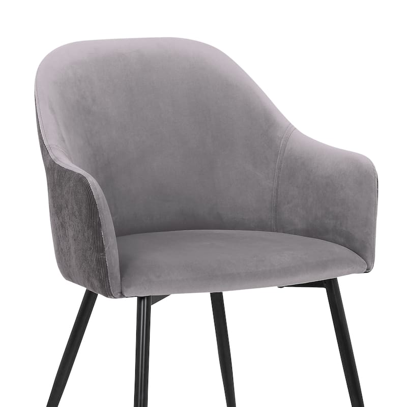 Pixie Two Tone Fabric Dining Room Chair with Black Metal Legs - Grey & Black Back