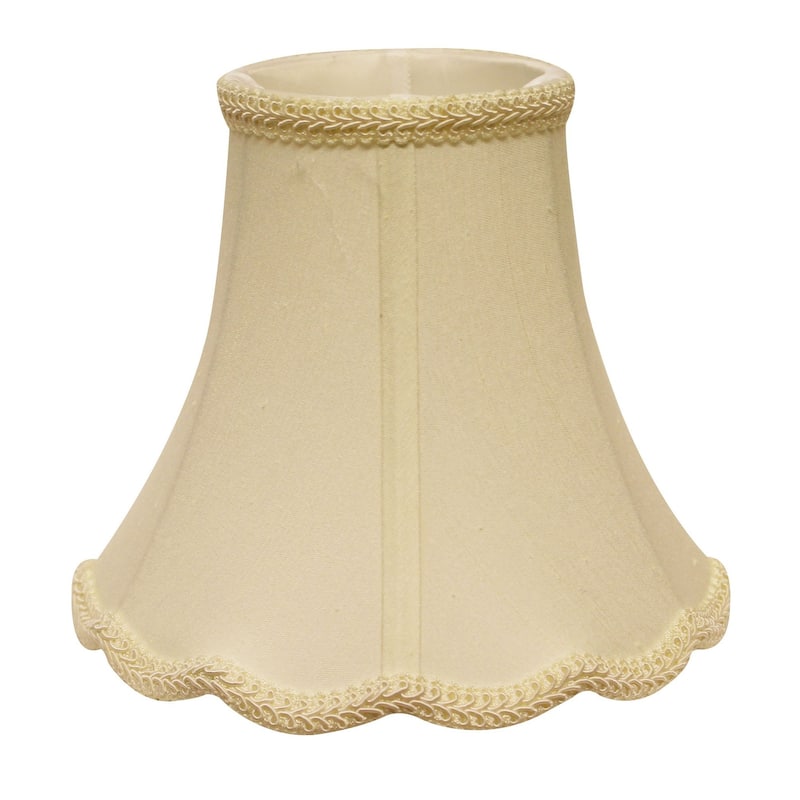 HomeRoots 14" Ivory Slanted Scallop Bell Monay Shantung Lampshade - 14