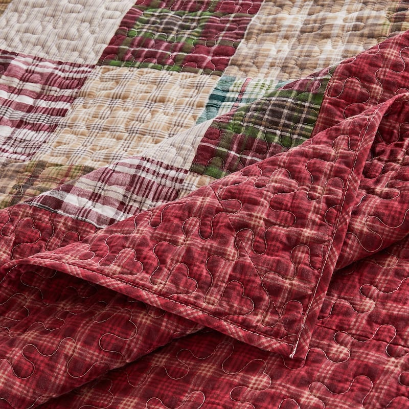Greenland Home Oxford Quilted Bedspread Set, Traditional Plaid, Cotton