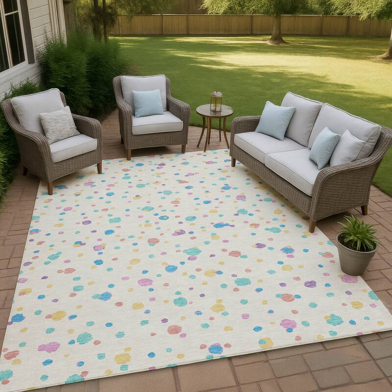 Machine Washable Indoor/ Outdoor Contemporary Sheinelle Chantille Rug - Ivory - 8' x 10'