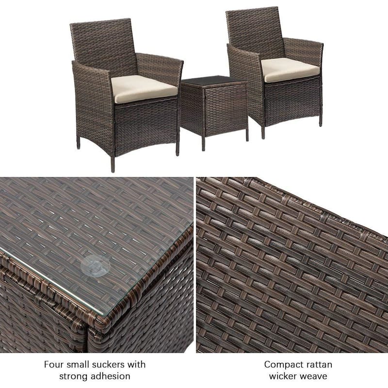 Homall 3 Pieces Patio Porch Furniture Sets PE Rattan Wicker Chairs with Table Outdoor Garden Furniture Sets