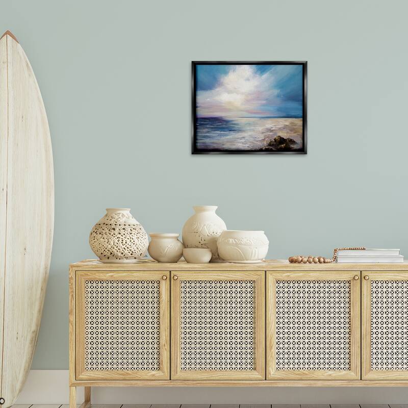 Stupell Serene Clouds over Beach Framed Floater Canvas Wall Art Design By Karen Hale