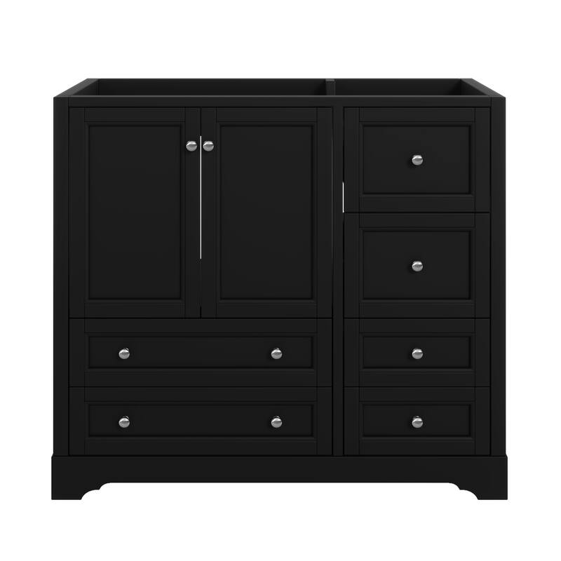 36inch Bathroom Vanity without Sink,Solid Wood Freestanding Bathroom Vanities with 4 Storage Drawers and Shelf - Black