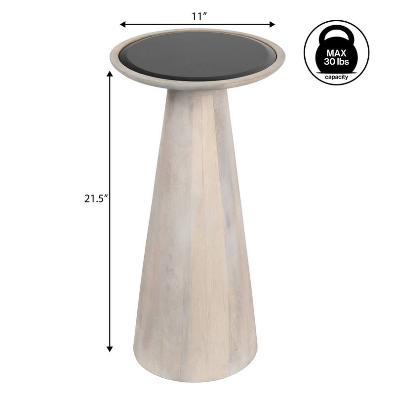 Linden 21.5" Industrial Mango Wood Drink & End Table w/ Black Glass & Cone Base, By JONATHAN Y
