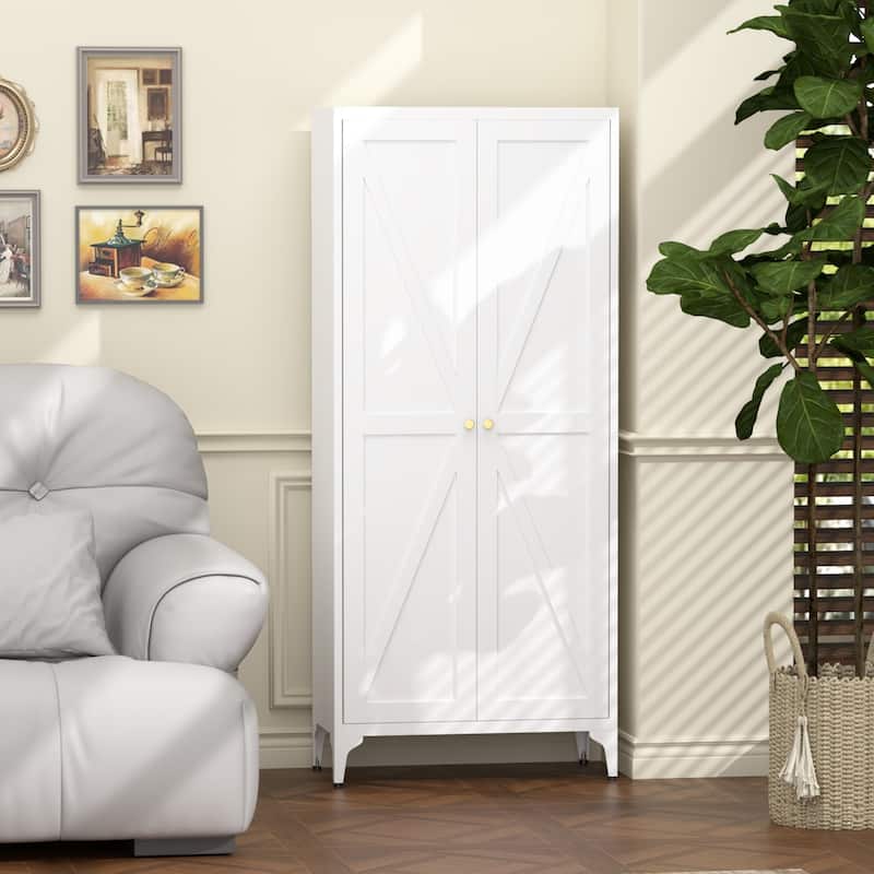 2 Doors Metal Storage Cabinet Kitchen Pantry Cabinet With Adjustable Shelves Tall Steel Cabinet Locker