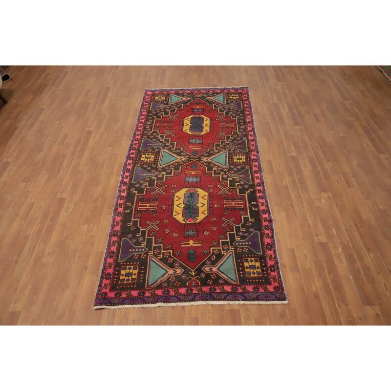 Hand Knotted Oriental 100% Wool Carpet Traditional Geometric Red Ardebil Runner Rug - 9' 3'' X 4' 1''