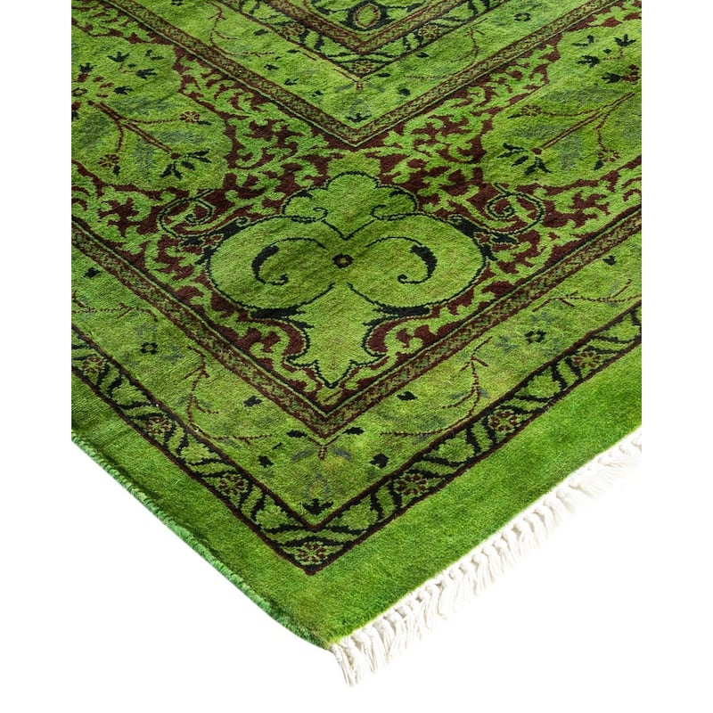 Overton Hand Knotted Wool Vintage Inspired Modern Contemporary Overdyed Green Area Rug - 8' 1" x 10' 2"