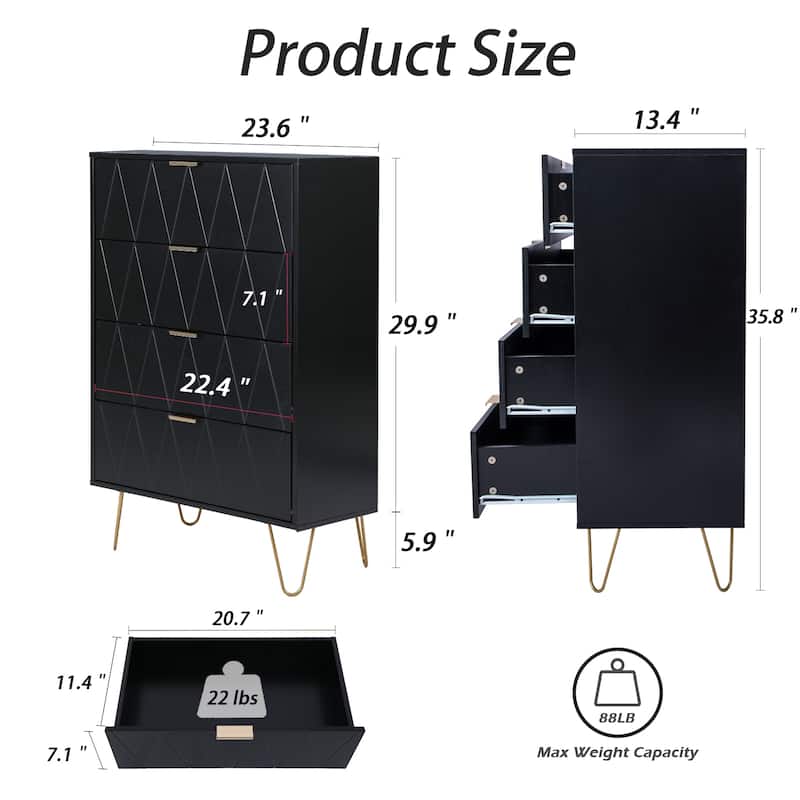 4 Drawers Chest Of Dresser Tall Storage Tower Cabinet with Metal Legs For Bedroom Living Room
